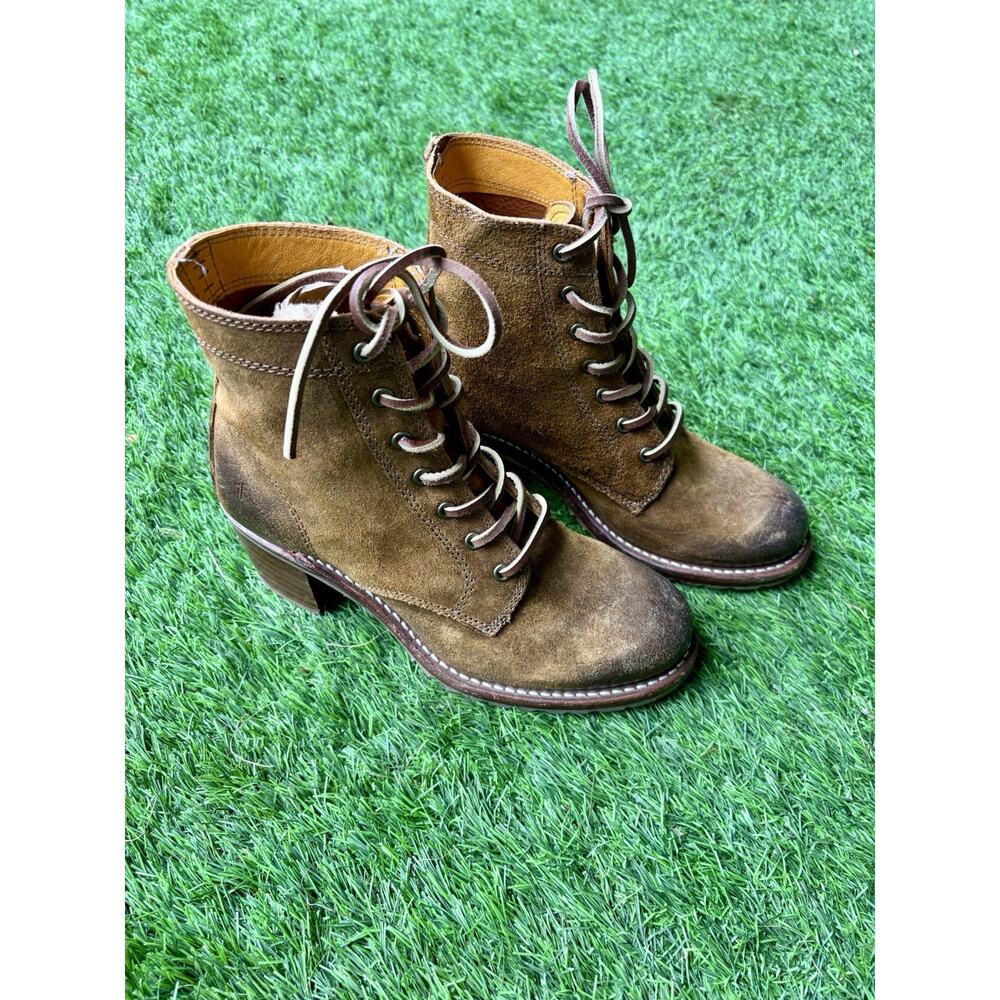 FRYE Vintage Sabrina Lace Up Brown Suede Leather Western Bootie Combat Boots 8 - Picture 4 of 10